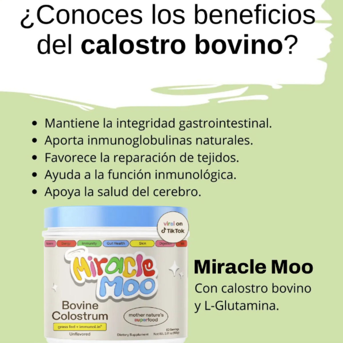 Suplemento Calostro Bovino Moo 108 Gramos